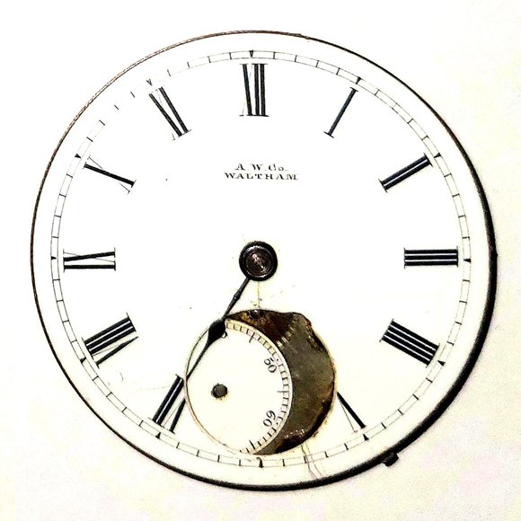 4 Vintage Pocket Watch Faces/Dials Porcelain Brass Movement Part Gears Steampunk - Picture 9 of 10